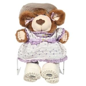 Vintage 1985 Furskins Lila Claire Bear Plush Teddy Purple Dress Shoes Country